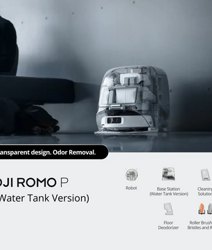 DJI ROMO P Robotic Vacuum and Mop Combo - Water Tank Version with Transparent Design, Floor Deodorizer, and Bristle Roller Brush
